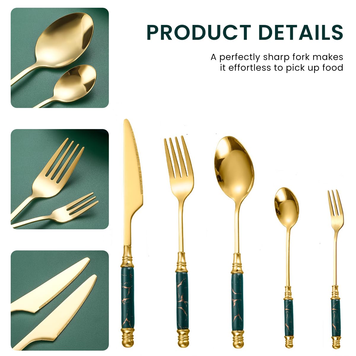 HASTHIP Set of 5 Cutlery Set, Stainless Steel Spoon and Fork Set, Cutter, Fork Tablespoon, Dessert Spoon, Fruit Fork, Exquisite Ceramic Handle Cutlery, Gift Cutlery for Festival (Green) HASTHIP Set of 5 Cutlery Set, Stainless Steel Spoon and Fork Set, Cutter, Fork Tablespoon, Dessert Spoon, Fruit Fork, Exquisite Ceramic Handle Cutlery, Gift Cutlery for Festival (Green)
